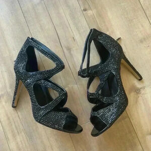 ASOS Beaded Crystal Black Strappy Heels Sz 8